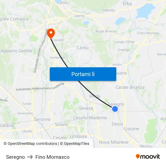 Seregno to Fino Mornasco map