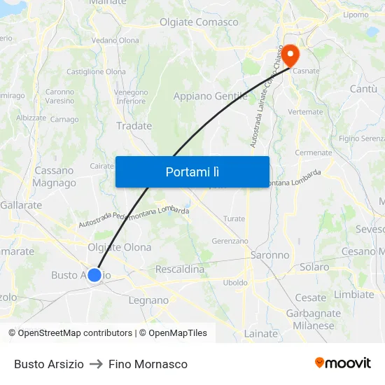 Busto Arsizio to Fino Mornasco map