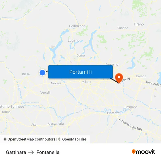Gattinara to Fontanella map