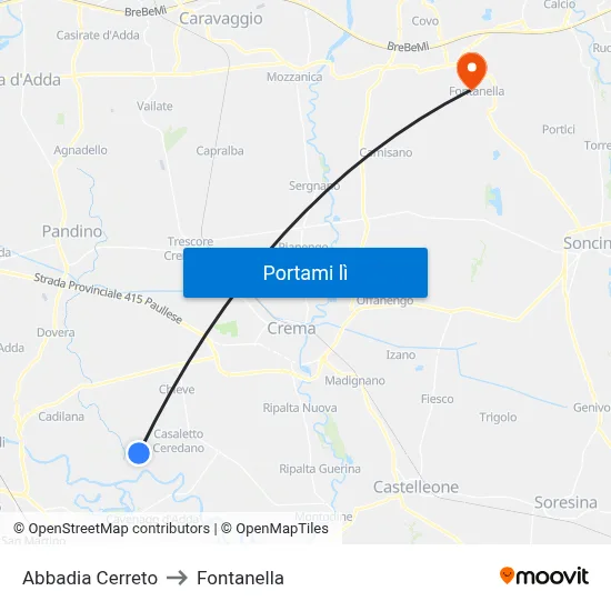 Abbadia Cerreto to Fontanella map