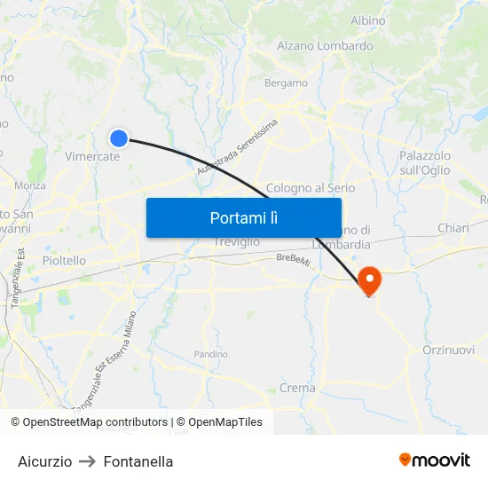 Aicurzio to Fontanella map
