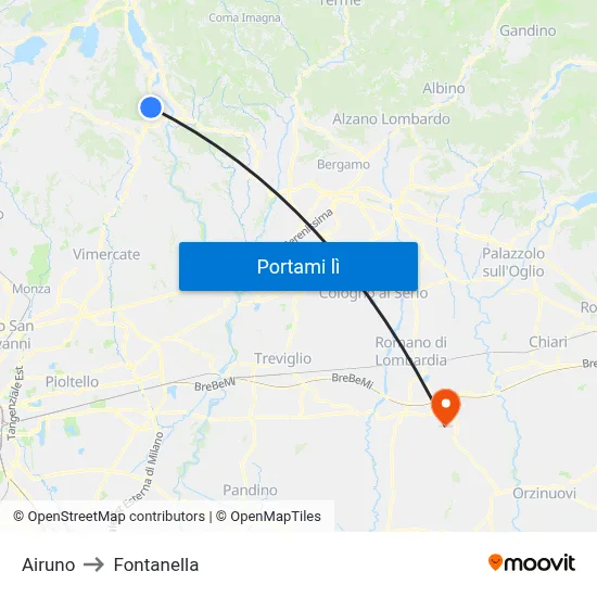 Airuno to Fontanella map