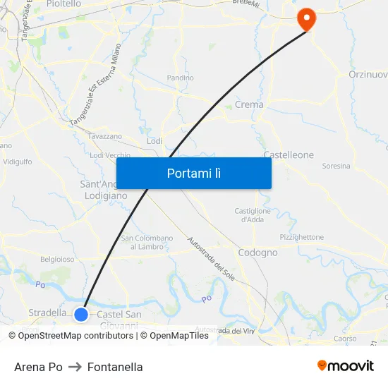 Arena Po to Fontanella map