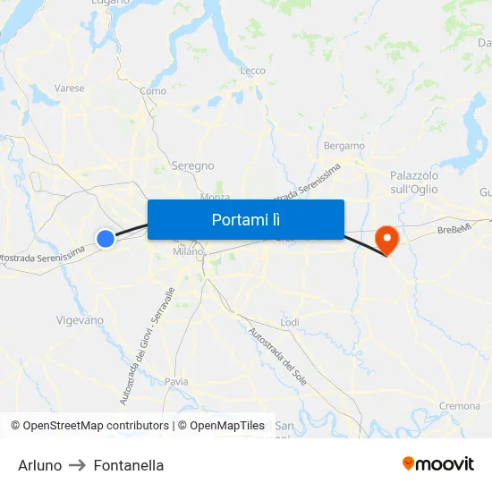 Arluno to Fontanella map