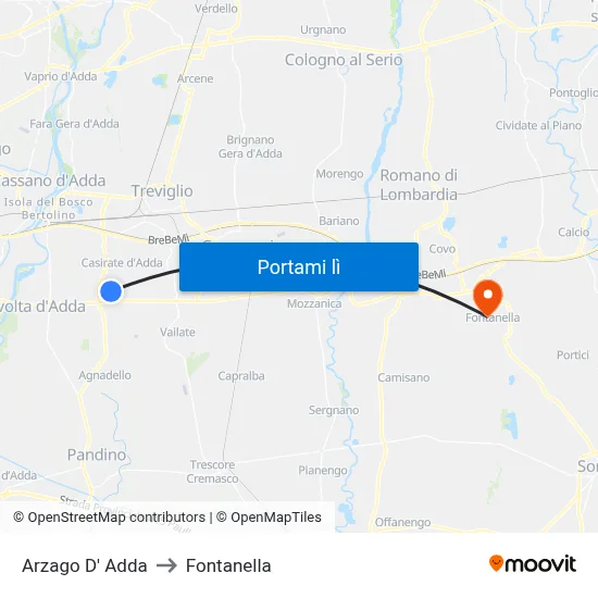Arzago D' Adda to Fontanella map