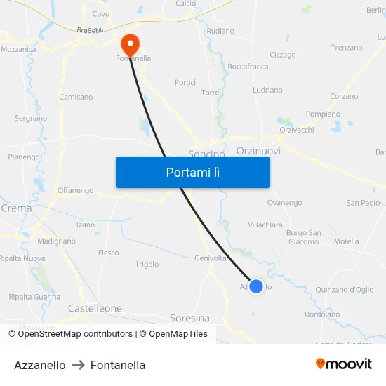 Azzanello to Fontanella map