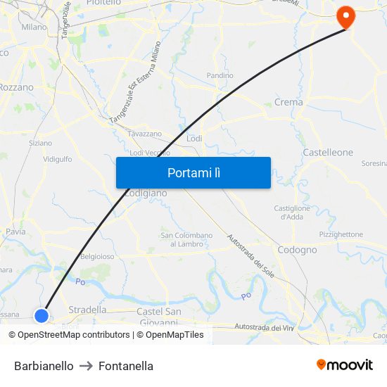 Barbianello to Fontanella map