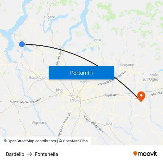 Bardello to Fontanella map