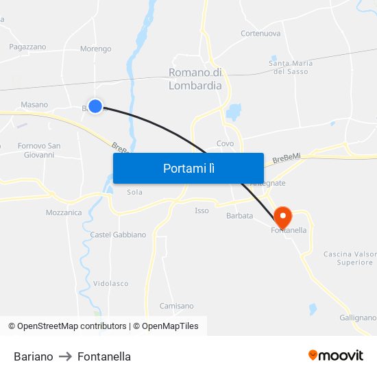 Bariano to Fontanella map