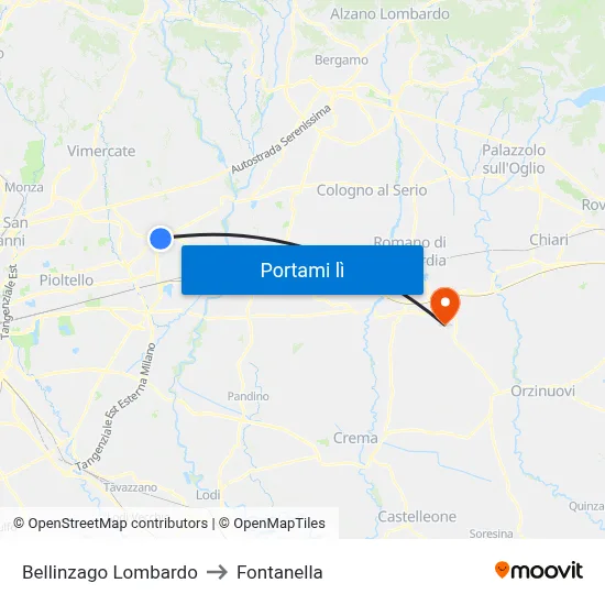 Bellinzago Lombardo to Fontanella map
