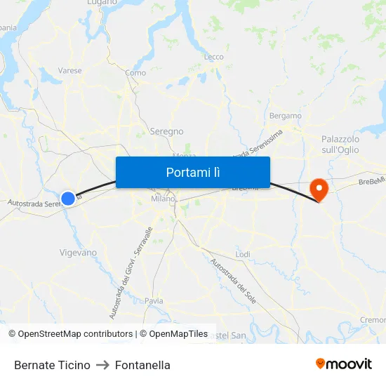 Bernate Ticino to Fontanella map