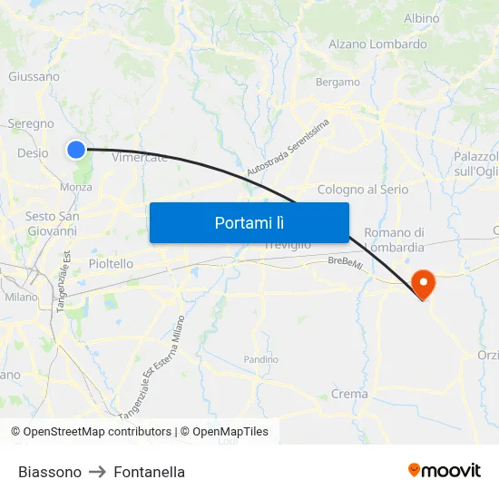 Biassono to Fontanella map