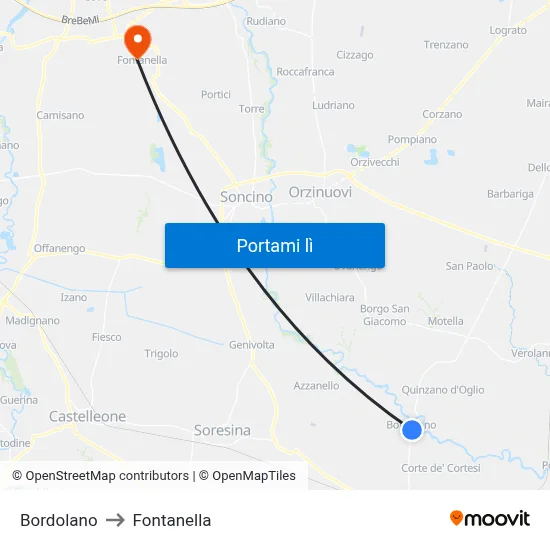 Bordolano to Fontanella map