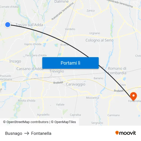 Busnago to Fontanella map