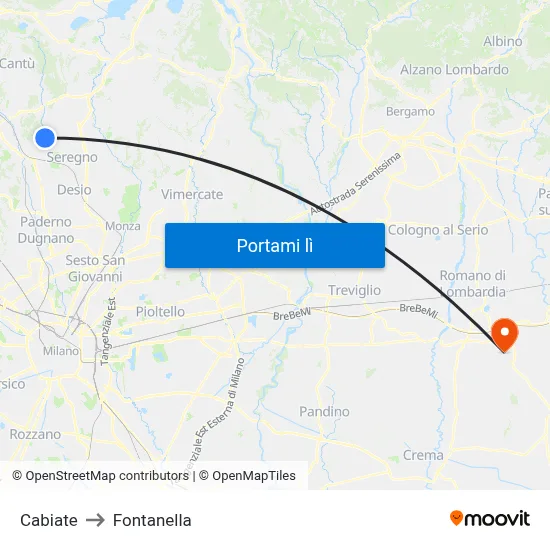 Cabiate to Fontanella map