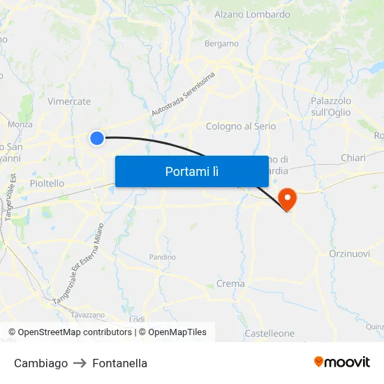 Cambiago to Fontanella map