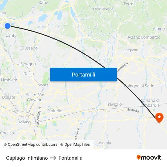 Capiago Intimiano to Fontanella map