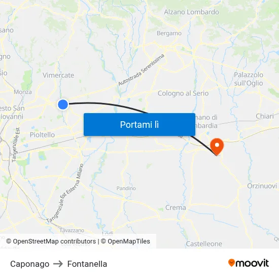 Caponago to Fontanella map