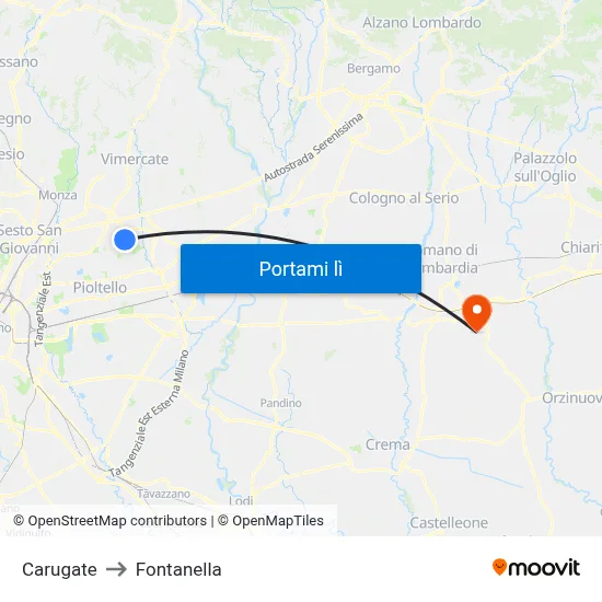 Carugate to Fontanella map