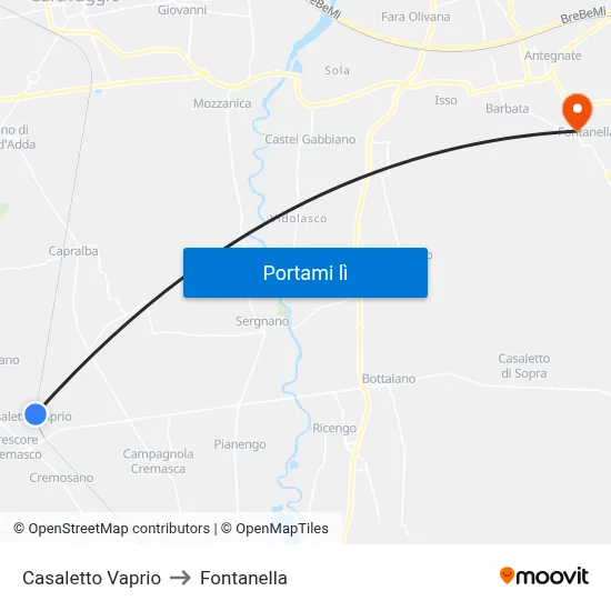 Casaletto Vaprio to Fontanella map