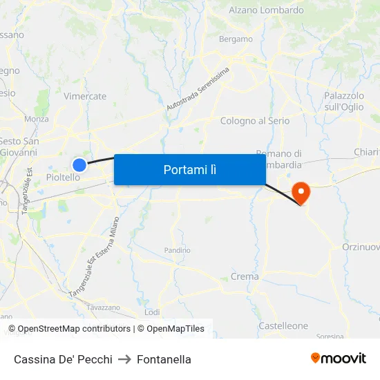 Cassina De' Pecchi to Fontanella map