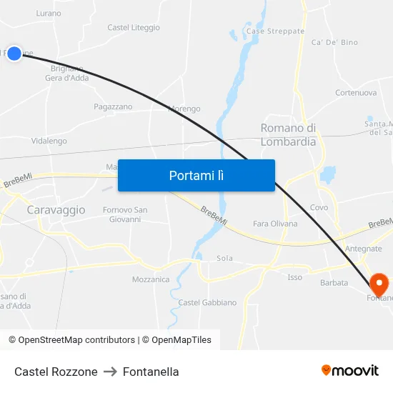 Castel Rozzone to Fontanella map