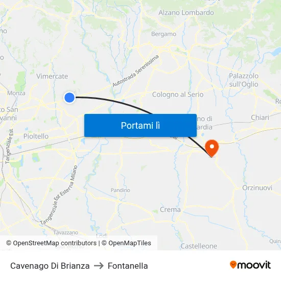 Cavenago Di Brianza to Fontanella map