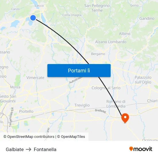 Galbiate to Fontanella map