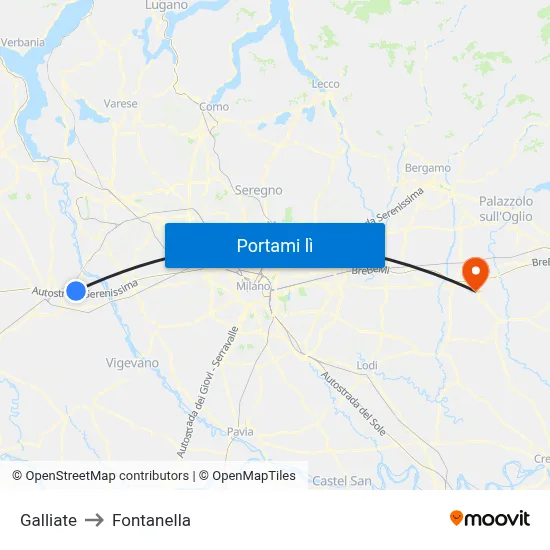 Galliate to Fontanella map