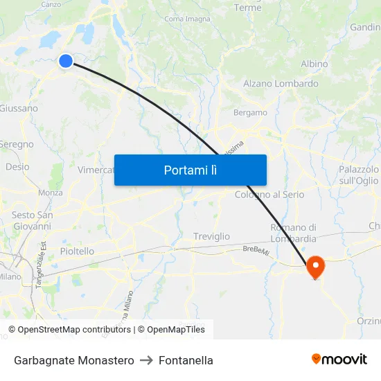 Garbagnate Monastero to Fontanella map