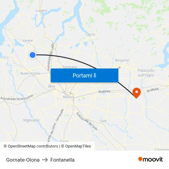 Gornate-Olona to Fontanella map