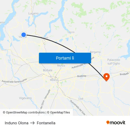 Induno Olona to Fontanella map