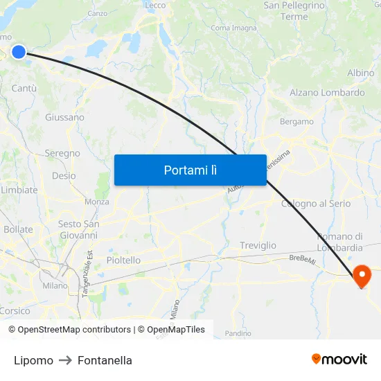 Lipomo to Fontanella map