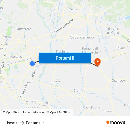 Liscate to Fontanella map