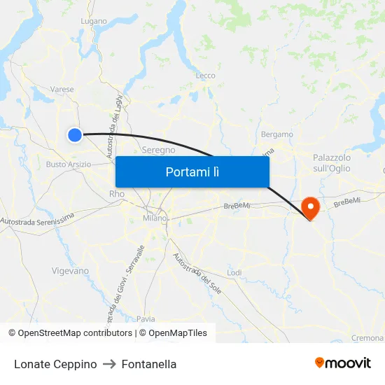 Lonate Ceppino to Fontanella map