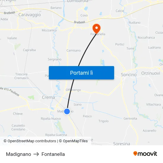 Madignano to Fontanella map