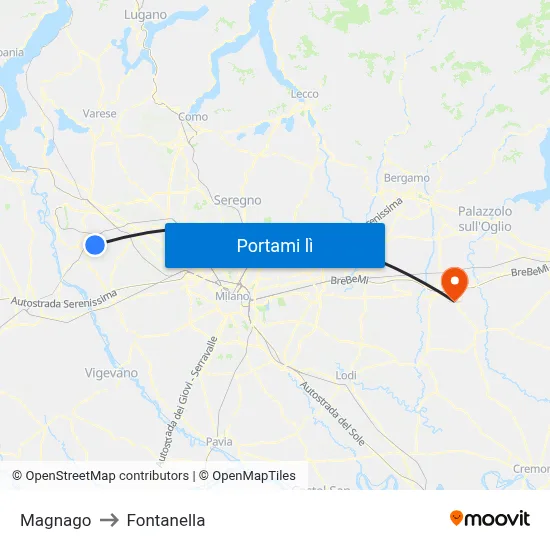 Magnago to Fontanella map