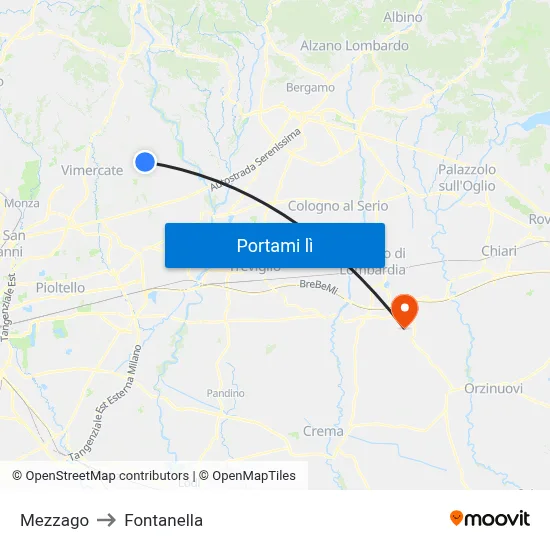 Mezzago to Fontanella map