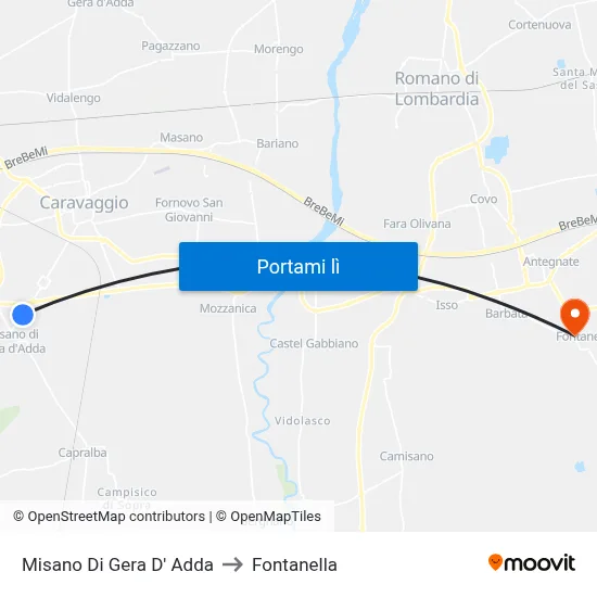Misano Di Gera D' Adda to Fontanella map