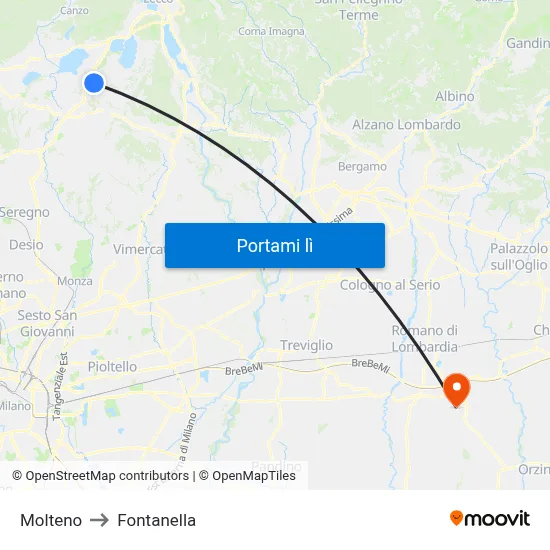 Molteno to Fontanella map