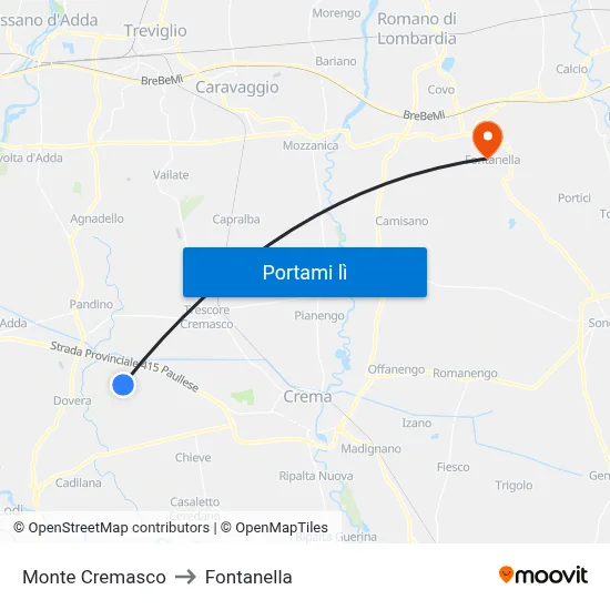 Monte Cremasco to Fontanella map
