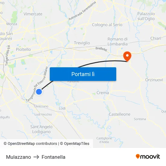 Mulazzano to Fontanella map