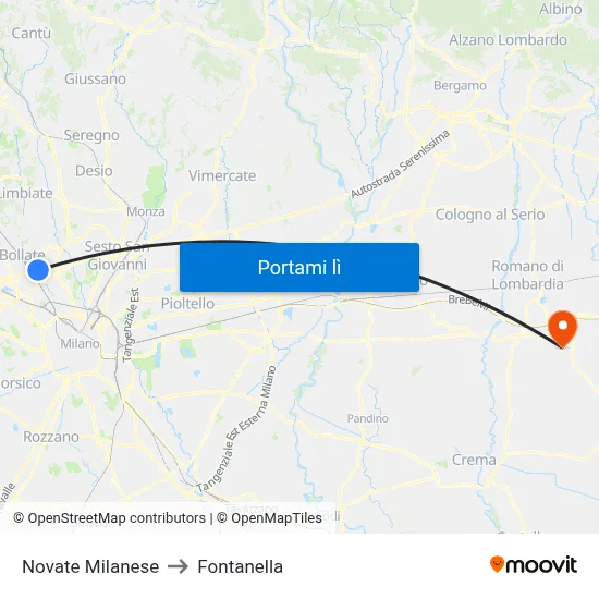 Novate Milanese to Fontanella map