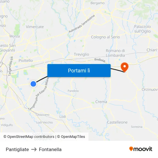 Pantigliate to Fontanella map