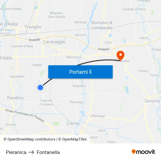 Pieranica to Fontanella map
