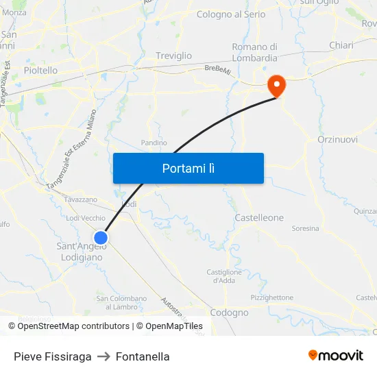 Pieve Fissiraga to Fontanella map