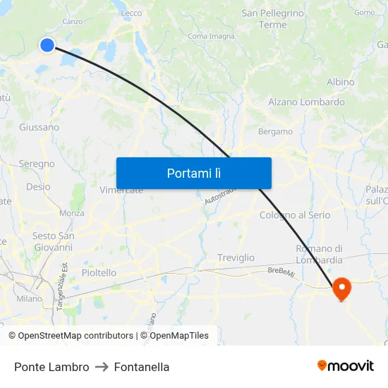 Ponte Lambro to Fontanella map
