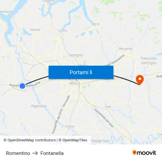 Romentino to Fontanella map