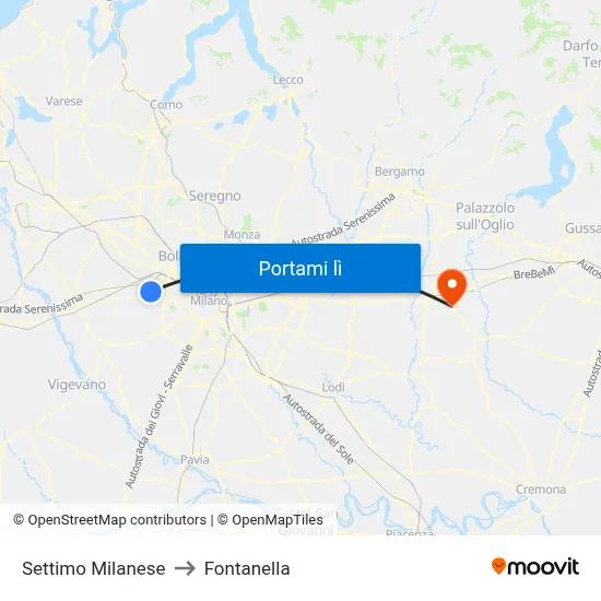 Settimo Milanese to Fontanella map