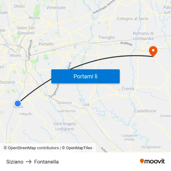 Siziano to Fontanella map